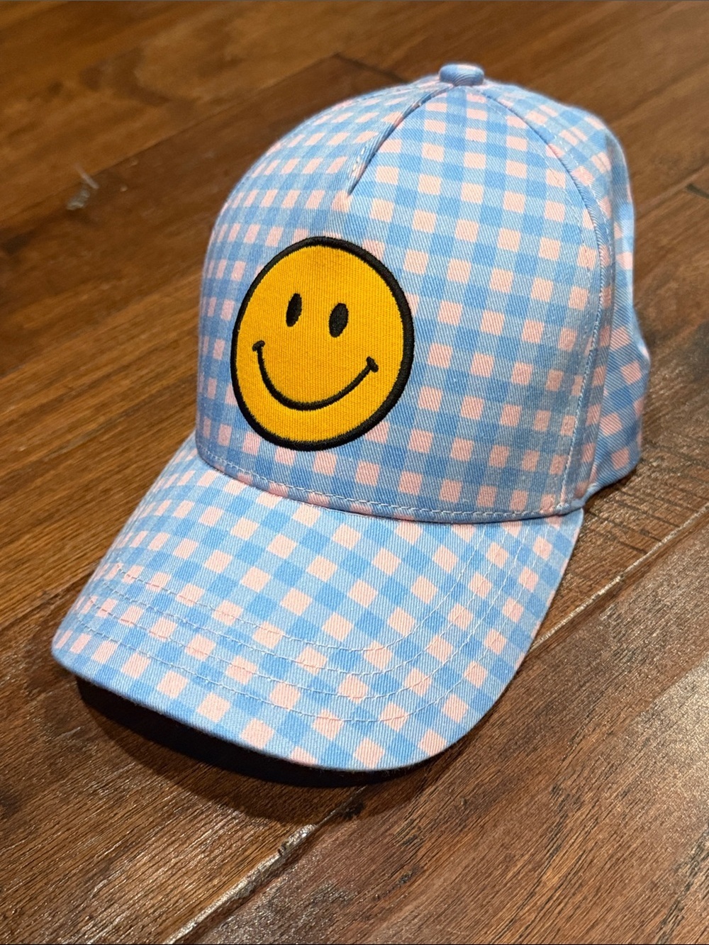 Blue & Pink Gingham Smiley Face Baseball Cap - Picture 2 of 4